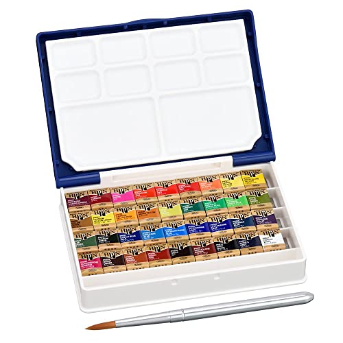 Holbein Artist's Watercolors Set of 36 Half-Pans with Brush (Palm Box Plus) PN698