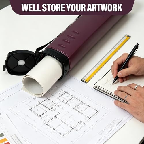 DEWEL Adjustable Poster Tube 24.5"-42", Waterproof Plastic Document Storage Tube Telescoping Carrying Case, Light Resistant Drawing Tube Painting Picture Tube Holder (Burgundy-Large Size) - color: Burgundy (Polygon), size: Large