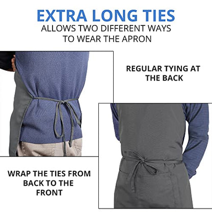 Utopia Kitchen 2 Pack Bib Apron, Adjustable with 2 Pockets, Water and Oil Resistant, Cooking Kitchen Chef Apron for Women Men - color: Grey