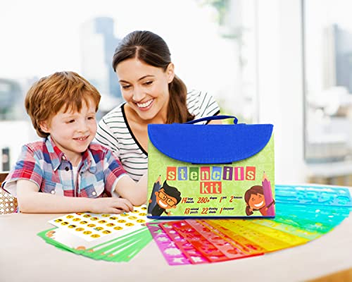 Drawing Stencils Set for Kids (55 Piece) - Arts and Crafts Set for Girls & Boys - Christmas & Birthday Gifts for Kids 4 5 6 7 8 9+ Year Old - Ideal Creativity Kit & Travel Activity with 300+ Shapes - color: Blue