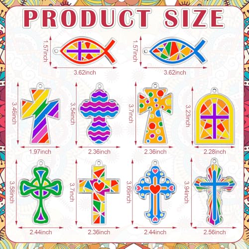 WinnerWhy 30 Sets Christian Cross Craft Kits Bulk, Religious VBS DIY Suncatcher Paint Your Own Cross Window Art Ornaments for Sunday School Church Activity Party Supplies Decoration - style: Cross Style