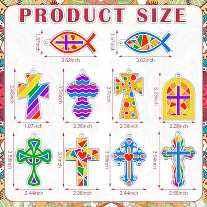 WinnerWhy 30 Sets Christian Cross Craft Kits Bulk, Religious VBS DIY Suncatcher Paint Your Own Cross Window Art Ornaments for Sunday School Church Activity Party Supplies Decoration - style: Cross Style
