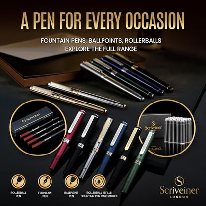 Scriveiner Luxury Fountain Pen - Stunning Black Lacquer Pen, Real Gold Finish, Schmidt Gilded Nib (Broad), Converter, Best Pen Gift Set for Men & Women, Professional, Executive, Office, Nice Pens - color: 1. Black with Gold, style: Broad Nib
