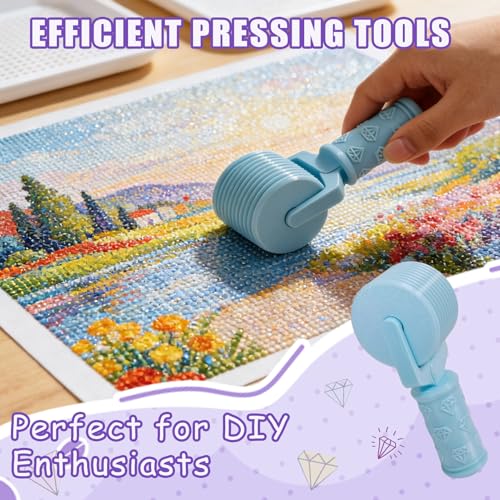 Jzzuau Diamond Art Roller Tool – 3D Printed Paint Straightening & Pressing Drills Roller, Easy-Grip Hand Roller for Rhinestone Embroidery, Essential DIY Craft Tool Accessories - color: Light Blue