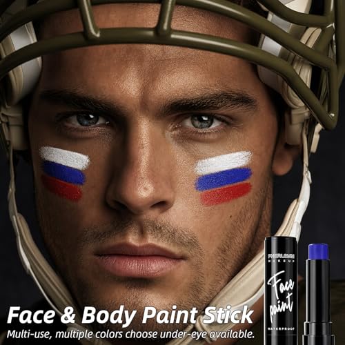 Patriotic Red Blue White Face Paint Sticks Waterproof Eye Black Independence Day Body Paint High Pigment for Independence Day Patriotic Festival Looks and Halloween SFX Makeup Cosplay - color: Red Blue White