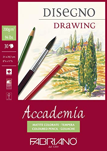 Honsell Fabriano Accademia Disegno 41202129 DIN A4 200 g/m² 30 Sheets White High-Quality Eraser-Proof Drawing Paper Acid and Lignin Free Suitable for Many Painting Techniques