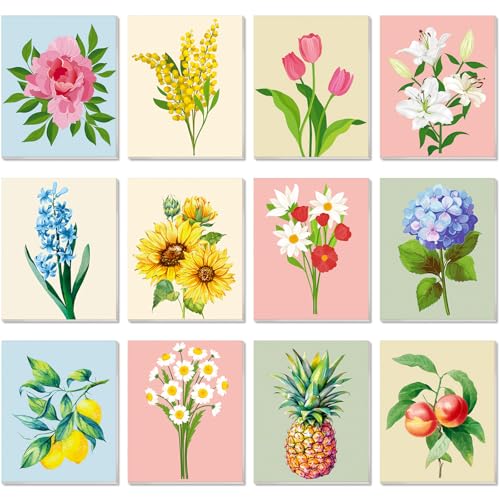 Engrowtic 12 Pcs 8 x 10'' Flower Pre Drawn Canvas to Paint Pre Printed Sketched Canvas for Adult Ladies Paint Art Party Favor Board Set for Craft(Cream Style) - style: Cream Style