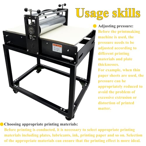 HQHAOTWU Manual Print Making Machine Slab Roller Printing Press Machine for Woodblock Copperplate Chain Drive Vertical Steel Roller Engraving Tool with Universal Casters for DIY Pressed Artworks