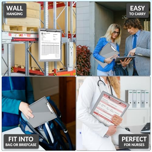 Sooez Clipboard with Storage, Heavy Duty Cleaview Clip Boards 8.5x11 with Dual Storage, Dry Erase Plastic Nursing Clipboard, High Capacity Clipboards Folder for Teacher Nurse, School & Office Supplies - color: Gray