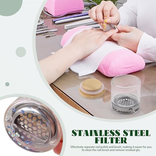 4 Pack Acrylic Nail Brush Cleaner Dappen Dish with Lid, Mesh Layered Nail Art Brush Monomer Liquid Wash Cup Glass Removal Jar for Sequins Glitter Powder, 2.2in High - color: 2.2in High
