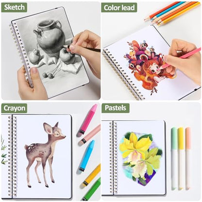 Forvencer 2 Pack Blank Spiral Notebook, 8"x 5.6"Hardcover Sketch Book, 100GSM Thick Paper, Art Sketchbook for Women, 100 Pages / 50 Sheets Drawing Book Journal for School, Aesthetic Brown - color: Aesthetic Brown