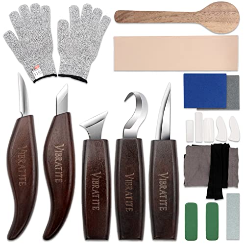 VIBRATITE Wood Carving Kit, 14 PCS Wood Carving Tools for Beginners | Detail Carving Knife, Spoon Blanks and Accessories, Whittling Kit for Kids & Adults, Woodworking and DIY Crafts - color: 14PCS