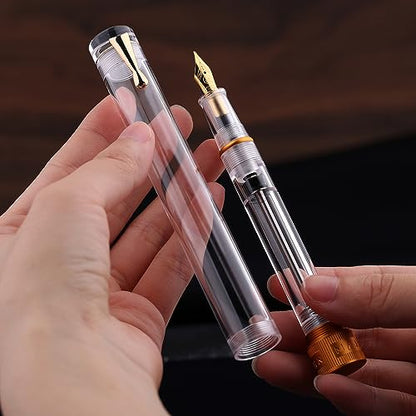 erofa Majohn V1 Vacuum Filling Fountain Pen Extra Fine Nib, Transparent Acrylic Demonstration Writing Gift Pen with Box (Golden Clip) - color: Extra Fine Nib (Golden Clip)