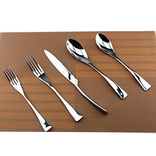 Silverware Set Mirror Polished Utensils – 5-Piece Flatware Set – Service for 1 – Stainless Steel Cutlery Kit of Dinner Forks, Spoons, Knives, Salad Forks & Teaspoons - size: 1-set-silver