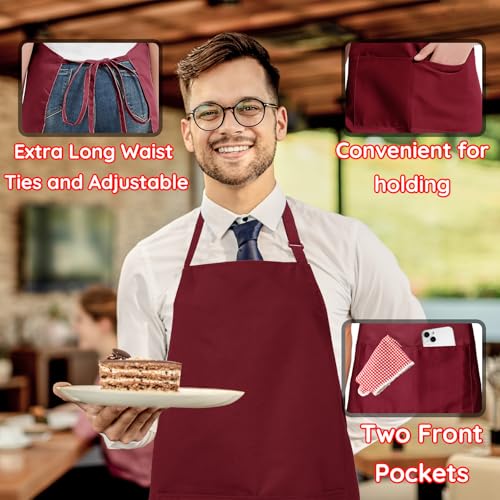4 Packs Chef Apron, Waterproof Apron, Adjustable Aprons with 2 Pockets for Men Women, Professional Aprons for Kitchen Cooking Gardening Painting Baking Restaurant (Wine) - color: Wine