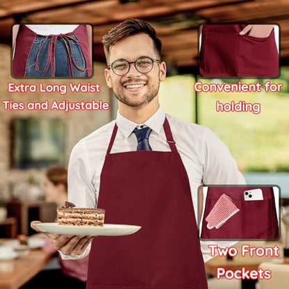 4 Packs Chef Apron, Waterproof Apron, Adjustable Aprons with 2 Pockets for Men Women, Professional Aprons for Kitchen Cooking Gardening Painting Baking Restaurant (Wine) - color: Wine
