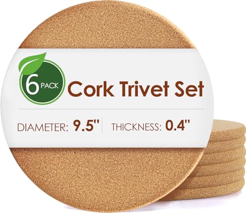 6 Pack Extra Large Cork Trivet, 9.5 Inch High-Density Thick CorkTrivets for Hot Dishes, Heat Resistant Cork Trivets for Hot Pots and Pans Kitchen, Countertop Wooden Table, Coasters - color: 07-9.5 Inch 6pcs Round