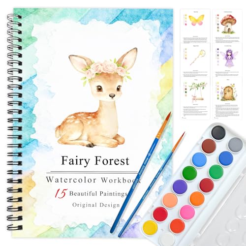 SLWBZ Watercolor Workbooks Coloring Book, Beginner Friendly Painting Kit, Detailed Steps, Creative Exploration Watercolor Book with Paint Set for Adults Teens (Fairy Forest, with Paint) - color: Fairy Forest, size: With paint