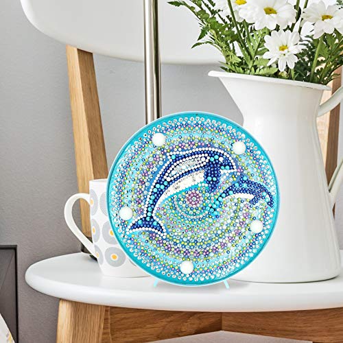 YOBEYI DIY Diamond Painting Lamp with LED Lights Full Drill Crystal Drawing Kit Bedside Night Light Arts Crafts for Home Decoration or Christmas Gifts 6.0x6.0inch (Dolphin)