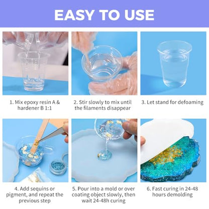TQELFSS Epoxy Resin Kit 34 OZ, Crystal Clear Epoxy Resin Epoxy (17 OZ ×2), Fast Curing, Bubble Free, Self Leveling, No Yellowing Casting for Jewelry Making, Flower Preservation, Wood, Countertops - size: 34oz