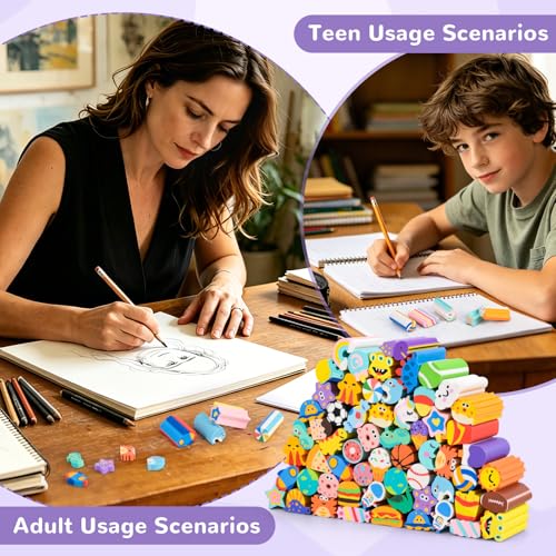 LiYiQ 60 Pcs Cute Eraser for Pencils Bulk Cute Supplies Kawaii Erasers for Classroom Fun Erasers for Classroom Supplies Party Favors Gift