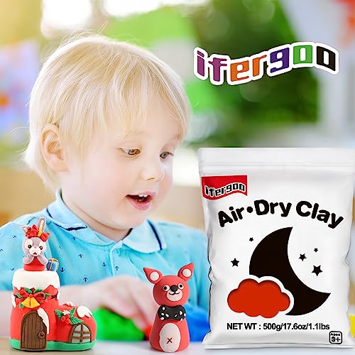 ifergoo Red Air Dry Clay - Moldable Cosplay, DIY Creative Modeling Clay for School Arts & Craft Project, Fake Bake, Slime Supplies, Super Light Magic Foam Molding Clay, Soft, No-Sticky, 1.1LBS/500G - color: Red/500g