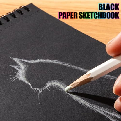 30 Sheets Black Paper Sketchbook, 98lb/160gsm Heavyweight Black Sketch Pad 5.5×8.5in, Acid-Free Drawing Paper, Spiral Bound Sketch Book for Kids, Teens, Artist - size: 5.5×8.5 Inch (1 pack)