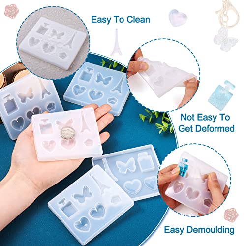 Craftdady 10pcs Pendant Silicone Mold 6 Shapes Butterfly Eiffel Tower Heart Flower Perfume Bottle Epoxy Resin Casting Mold for DIY Resin Jewelry Dangle Earring Keychain Making - color: Transparent, Mixed 6 Shapes