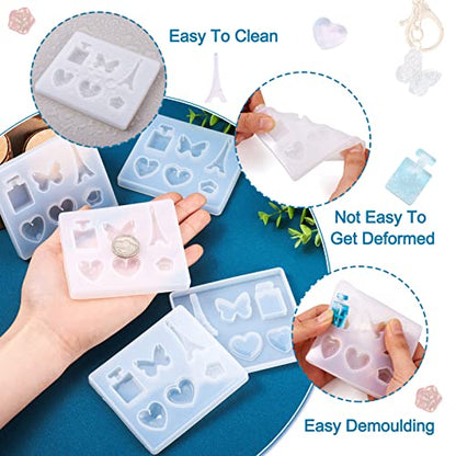 Craftdady 10pcs Pendant Silicone Mold 6 Shapes Butterfly Eiffel Tower Heart Flower Perfume Bottle Epoxy Resin Casting Mold for DIY Resin Jewelry Dangle Earring Keychain Making - color: Transparent, Mixed 6 Shapes