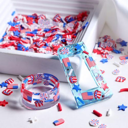 1250Pcs 4th of July Nail Art Slices for Nails Art American Flag Star Hat Polymer Clay Slices Nail Charms and Gems Flat Back Independence Patriotic Nail Rhinestones Memorial Nail Jewelry for DIY Crafts - color: red