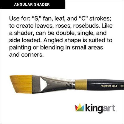 KINGART Premium 6 pc. Original Gold 9400 Series Angular Shader Artist Brush Set, Synthetic Golden Taklon Hair, Short Handle, 6 Sizes: 1/8", 1/4", 3/8", 1/2", 3/4", 1" - size: 1/8-1 inch (Set of 6)