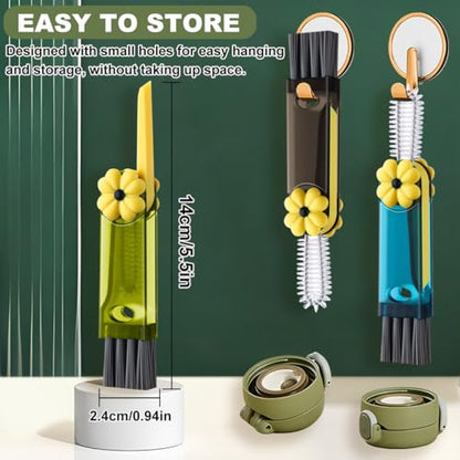 3 in 1 Cup Lid Cleaning Brush, Portable Cup Cleaner Brush, New Water Bottle Lid Cleaner Brush, Multifunctional Cleaning Brush - Home Kitchen Cleaning Tools for Tight Spaces & Bottle Gaps, 3 PCS - color: Grey Green Blue-a