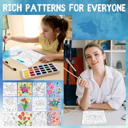 Honoson 6 Pcs 6 Inch Pre Drawn Outline Canvas Paint Kit with Pictures for Adults Paint Party Stretched Canvas Art Boards Set for Adult Beginner(Floral Style) - style: Floral Style