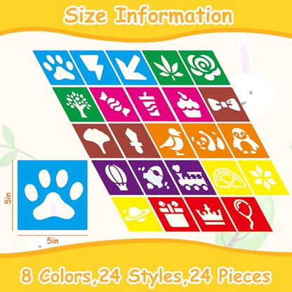 24 PCS Sidewalk Chalk Stencils for Kids 5 Inch Sidewalk Chalk Stencils Outside Stencil for Painting Garden Themed Kids Style Collection - size: 5 in-mix