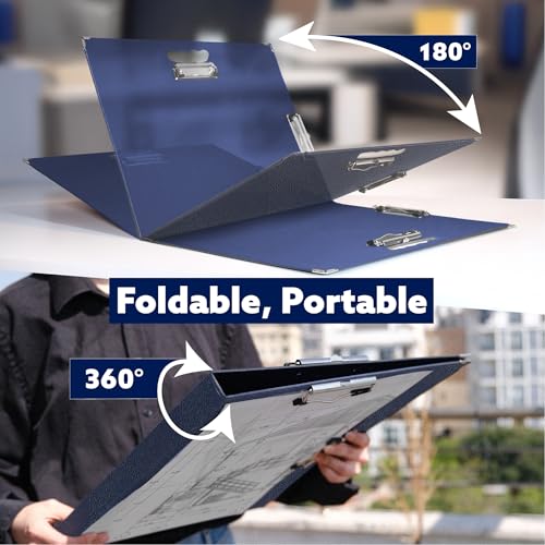 18x24 Clipboard - Foldable 18x24 File Folder & Drawing Board -Folds to 11x17 Clipboard,4 Clips,Corner Protectors, Portable Art Portfolio, Architecture Folder,11x17 Binder, Portfolio Binder (Navy Blue)