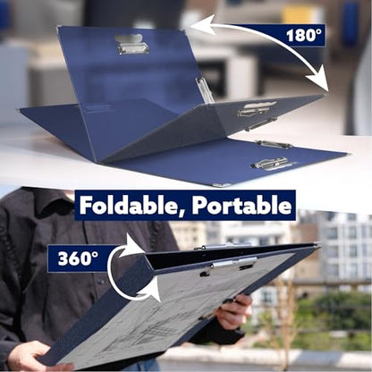 18x24 Clipboard - Foldable 18x24 File Folder & Drawing Board -Folds to 11x17 Clipboard,4 Clips,Corner Protectors, Portable Art Portfolio, Architecture Folder,11x17 Binder, Portfolio Binder (Navy Blue)