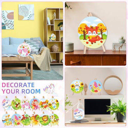 Supervitae 72 Piece 5.9" Round Pre Drawn Canvas Cute Spring Animals Sip and Paint Kit for Kids Adults with Pictures Paints Easels Brushes for Spring Summer Easter DIY Painting Party Gifts - size: 5.9", style: Cute Animals