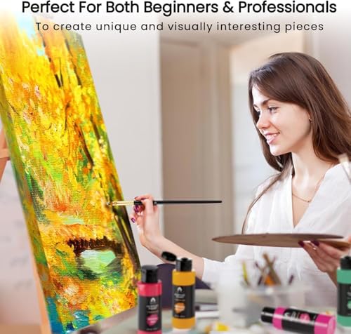 40 PCS Acrylic Paint Set - 24 Colors (2oz/60ml) with Brushes, Knives & Palette - Rich Pigments Gifts for Adults, Artists & Beginners - Painting on Canvas, Ceramic, Rock, Wood