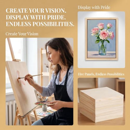 12x16 Inch Wood Panel Boards, 5 Pack Unfinished Wood Frames for Crafts, Wooden Painting Boards with 2 Fine Detail Brushes for Acrylic, Oil Painting and DIY Art Projects