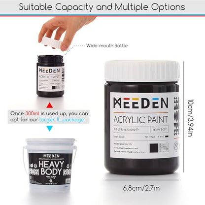 MEEDEN Mars Black Acrylic Paint: 300ml/ 10oz Heavy Body Gloss Black Paint - Thick Art Paints for Professional Artists Painting on Canvas - color: Intense Black - 300ml