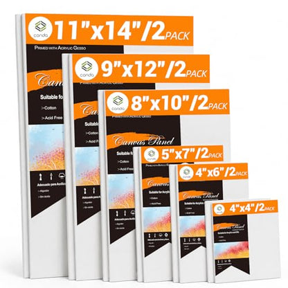 CONDA 12-Pack Mixed Size Canvas for Painting, 2 of 4x4, 4x6, 5x7, 8x10, 9x12, 11x14 Paint Canvas Boards, 100% Cotton Triple Primed Canvases Bulk, Art Supplies for Kids & Adults Oil Painting - size: 12 pack