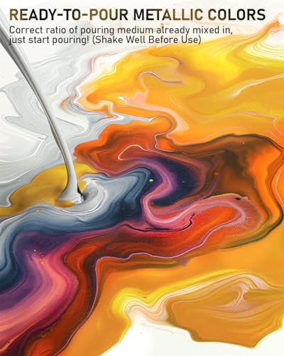 Nicpro 8 Colors 33.8 oz Large Bulk Metallic Acrylic Pouring Paint Supplies Kit, Premixed High Flow Art Pour Paint with Silicone Pour Oil, Gloves, Tablecloths for Beginner DIY, Ready to Pour - color: Metallic Color