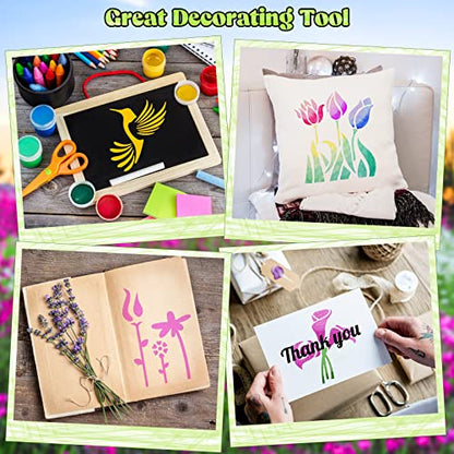 Marspark 72 Pcs Small Stencils for Crafts Reusable 3 Inch Stencils for Painting on Wood DIY Craft Paint Template for Wall Home Decor Card Rock Canvas Drawing Holiday (Flowering Plants) - style: Flowering Plants