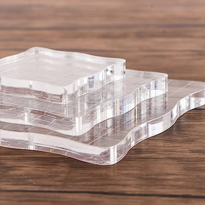 Briartw Clear Acrylic Stamp Block Kit With Grid Lines,3 Pieces Acrylic Stamp Block Clear Stamping Tools Set with Grid Lines for Scrapbooking Crafts Card Making,scalloped Edges for Comfortable Gripping - color: 3 Pcs Square Scalloped Edge