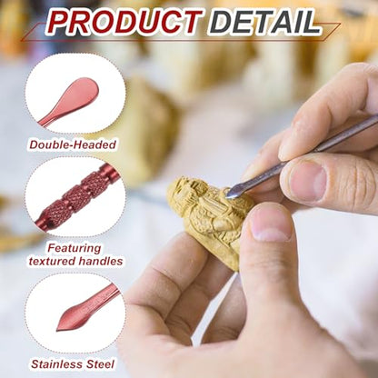 MECCANIXITY 3 Pcs Wax Carving Tools Stainless Steel 4.6 Inch Double-Headed Wax Carving Sculpting Tools for Modeling Sculpting Shaping, Pink - color: Pink