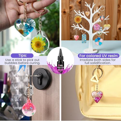 LET'S RESIN 30g UV Resin Kit with Light and 12-Color UV Resin with All-Inclusive Keychain Making Kit