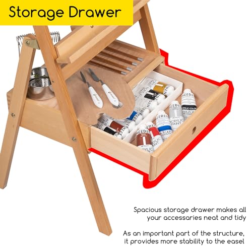 MEEDEN Painting Easel with Storage Drawer, Studio H-Frame Easel- Adjustable (60"~75") Solid Beech Wood Easel Stand for Painting for Adults, Holds Canvas Art up to 35",Natural - color: Natural