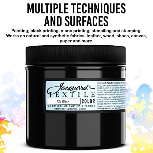 Moshify Jacquard Products Black Textile Color Fabric Paint 8-Ounces - Bundled Brush Set - size: 8 Fl Oz (Pack of 1)