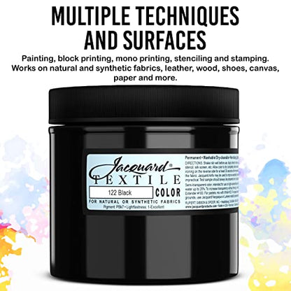 Moshify Jacquard Products Black Textile Color Fabric Paint 8-Ounces - Bundled Brush Set - size: 8 Fl Oz (Pack of 1)