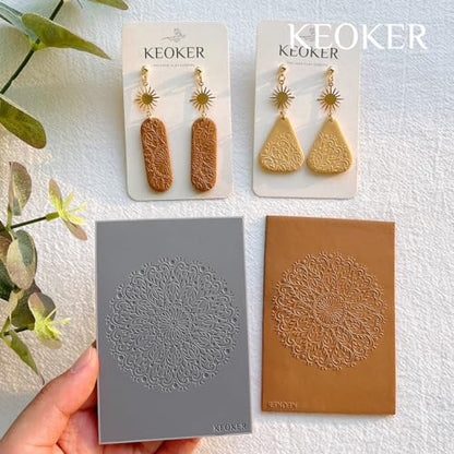 KEOKER Polymer Clay Texture Sheets Set, Clay Earring Molds for Earrings, Works with Boho Polymer Clay Cutter,The Same Effect as Polymer Clay Texture Roller, Boho Texture Sheets for Polymer Clay (1) - color: Boho1